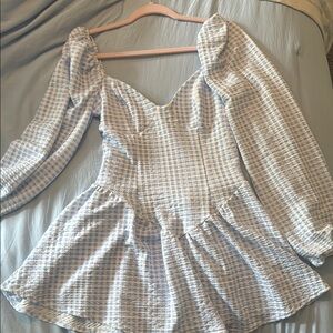 ASOS Blue Puff Sleeve Sweetheart Mini Dress